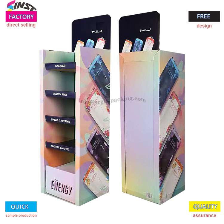 Displayställ för energidrycker: använd färg och information för att sätta 